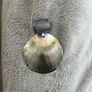 Iridescent Shell Pendant Necklace in Green-Gray Tones